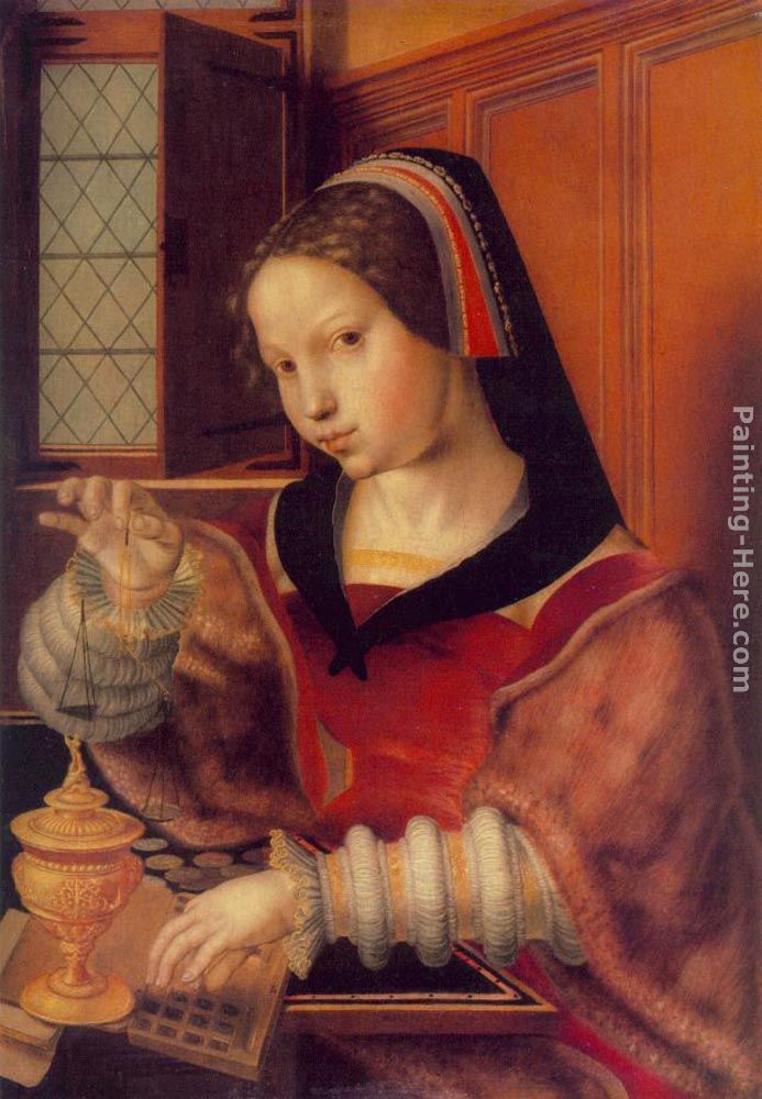 Woman Weighing Gold painting - Jan Sanders van Hemessen Woman Weighing Gold art painting